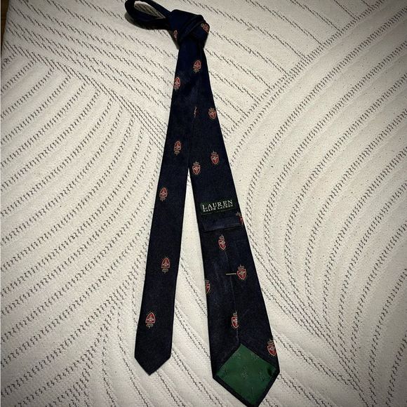 Lauren by Ralph Lauren Navy Silk Repp Narrow Club Tie - Picture 2 of 4